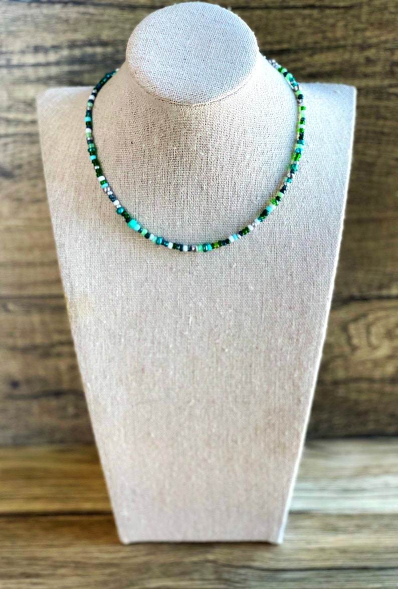 Bohemian beaded choker, Dainty beaded choker, Dainty beaded necklace, whimsical beaded necklace, Beaded necklace gift, Green dainty choker image 4