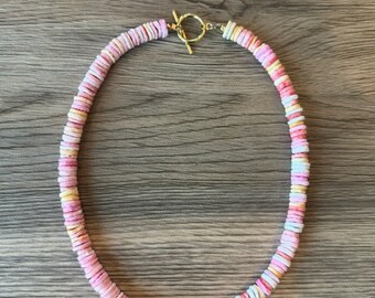 Heishi Shell Necklace, Surfer Necklace, Beach Choker, Beach Necklace, Shell Choker, Mens Surfer Necklace, Gift for Girlfriend, Heishi Choker