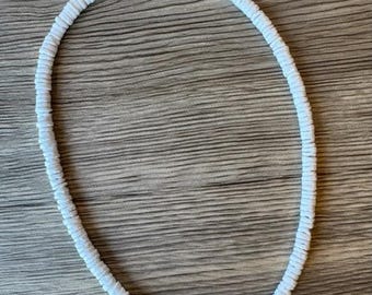 White Puka Shell Necklace, White Heishi Necklace, Puka Shell