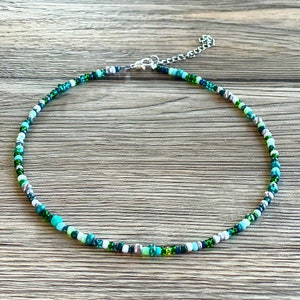 Bohemian beaded choker, Dainty beaded choker, Dainty beaded necklace, whimsical beaded necklace, Beaded necklace gift, Green dainty choker image 3