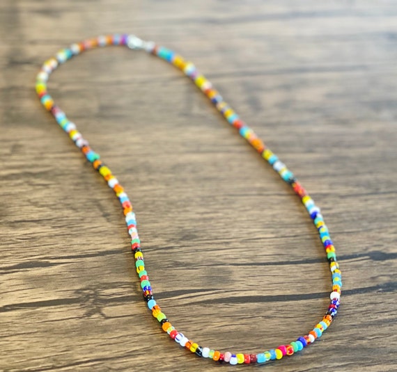 African Beaded Necklace, Multi-colored Seed Bead Necklace