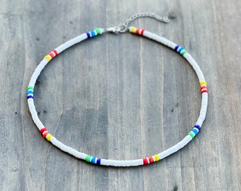 Classic Surfer necklace, Beaded beach necklace, adjustable seed bead necklace, Colorful beaded necklace, Surfer Heishi necklace, y2k choker