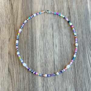 Colorful Pearl Choker, Seed Bead and Pearl Necklace, Colorful Pearl Necklace, Y2K Pearl Necklace, Y2K Choker, Boho Beaded Necklace, y2k gift