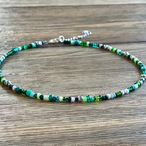 Bohemian beaded choker, Dainty beaded choker, Dainty beaded necklace, whimsical beaded necklace, Beaded necklace gift, Green dainty choker image 2