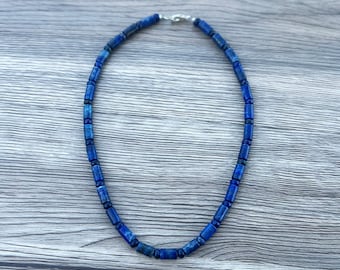 Blue Lapis Necklace, Lapis Lazuli, Gemstone Beaded, Gemstone Necklace, Gemstone Rondelle, Zodiac Necklace, Chakra Jewelry, Meaningful Gift