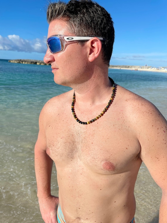 Tiger Eye Necklace, Mens Necklace, Tiger Eye Choker, Healing Necklace, Theraputic Jewelry, Cool Necklace, Stylish Necklace, Tiger's Eye Bead