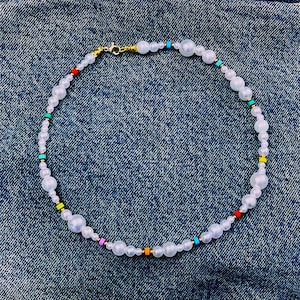 Colorful Pearl necklace, Rainbow bead and pearl necklace, Rainbow pearl necklace, colorful y2k pearl choker, heishi pearl necklace