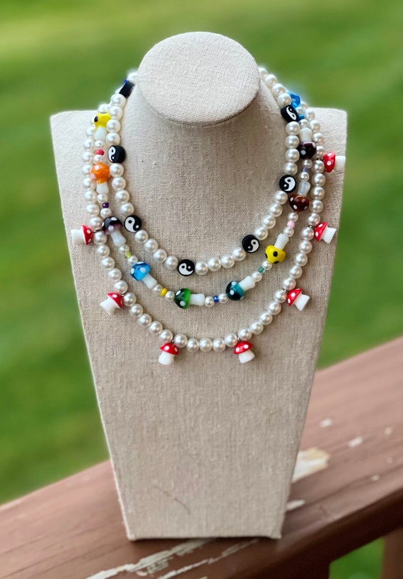 Y2k beaded necklace | Beaded necklace, Handmade jewelry necklace, Necklace