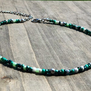 Bohemian beaded choker, Dainty beaded choker, Dainty beaded necklace, whimsical beaded necklace, Beaded necklace gift, Green dainty choker image 5