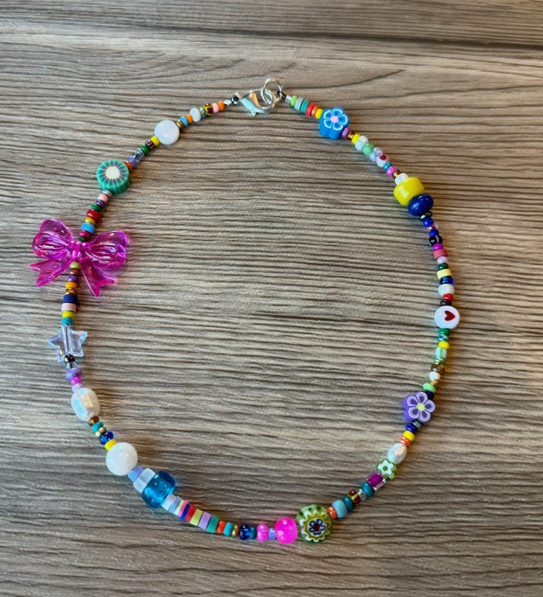 Y2k Necklace, Rainbow Beaded Necklace, Random Bead, Funky
