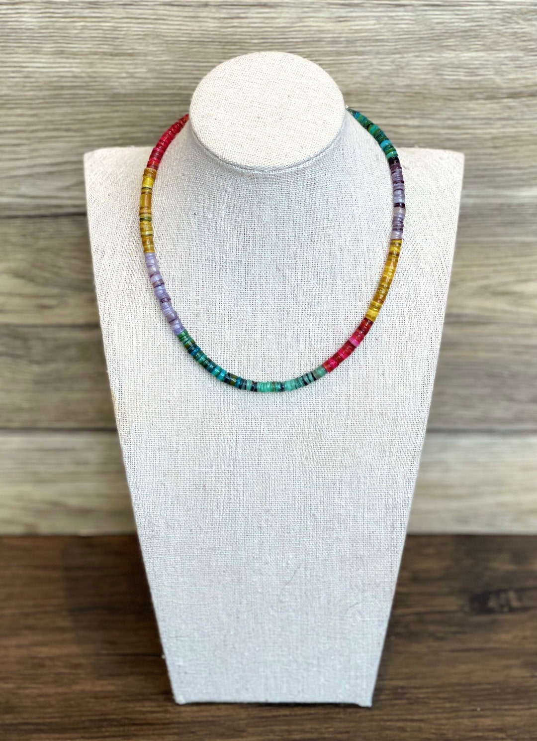Surfer Shell Chain Heishi Shell Necklace, Surfer Style Choke, Surfer Necklace, Puka Shell ...
