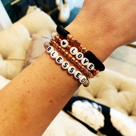 Custom Bracelets, Heishi Jewelry, Rose Gold, Personalized Beaded