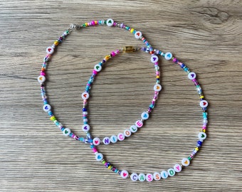 Kids Name Necklace, Beaded Name Necklace, Personalized Necklace, Kids Birthday Gift, Rainbow Name Necklace, Y2k Choker, Best Kids Gift