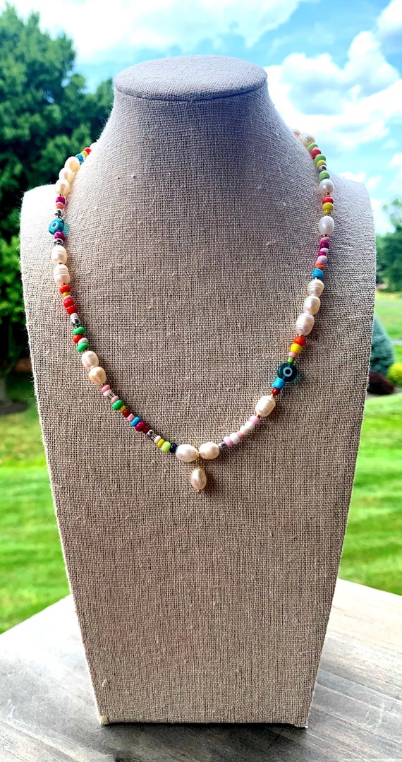 Colorful Pearl Necklace, Trendy Jewelry, Best Friend Gift