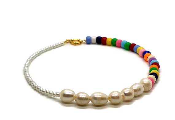 Eliou Necklace, Rainbow Pearl Necklace, Billie Eliou, FWP, Chunky