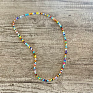 African Beaded Necklace, Multi-Colored Seed Bead Necklace, Men's Boho Necklace, Long Colorful Beaded, Rainbow beaded choker, Hippie Necklace