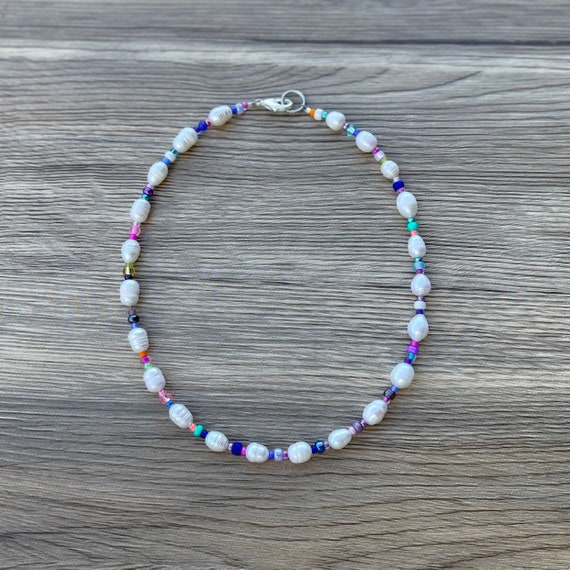 Rainbow Pearl Necklace, Freshwater Pearl Necklace, Funky Pearl Necklace, Harry Styles Necklace, Funky Pearl, 90s Necklace, Y2K Necklace