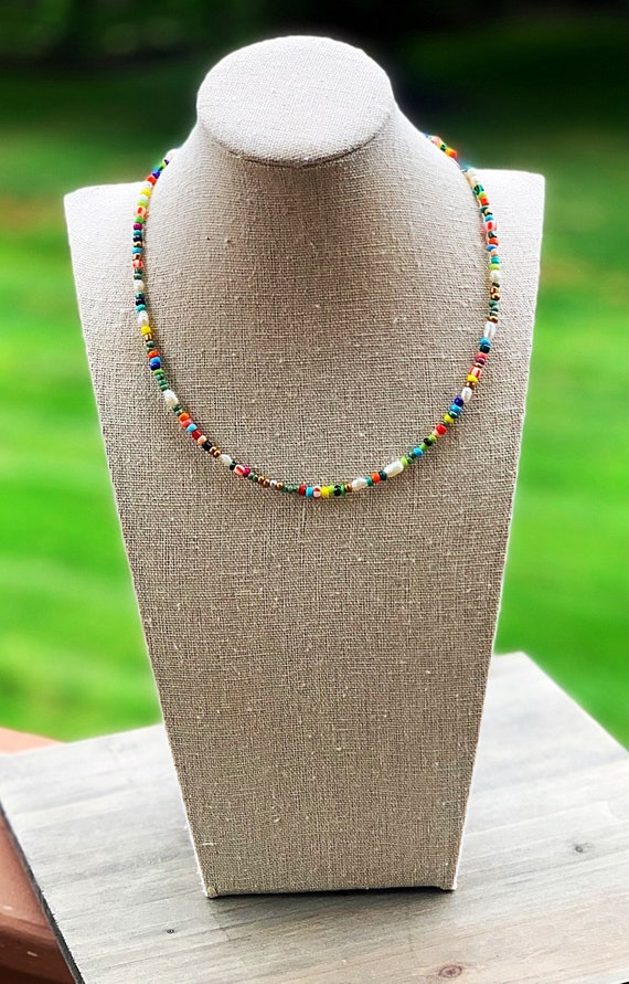 Collier Ras Du Cou Perles De Rocailles – Pièce Unique Artisanale, Orange Vif, Neuf Avec étiquettes