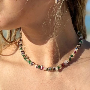 Gemstone Chip Necklace, Rainbow Gemstone Choker, Natural Gemstone Necklace, Gemstone Beaded Necklace, Chakra Gemstone, CHAKRA Necklace