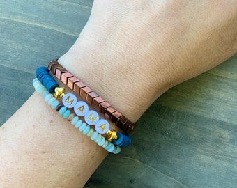 Custom Heishi Bracelets, beaded name bracelet, Stackable bracelets, Fall jewelry, Personalized bracelets, Custom Heishi bracelets