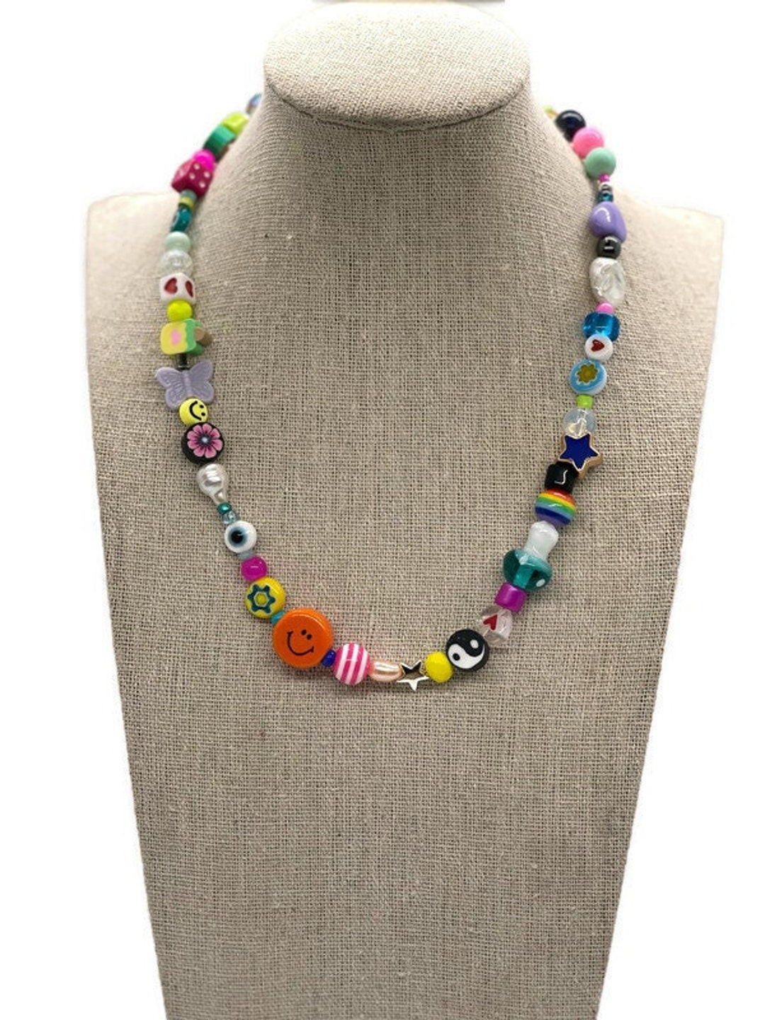 Funky Bead Necklace, Rainbow Beaded Choker, Random Bead Funky Bead Necklace, Rainbow Beaded Choker, Random Bead