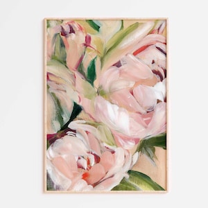 Dipinto ad olio astratto di fiori di peonia - Stampa artistica floreale