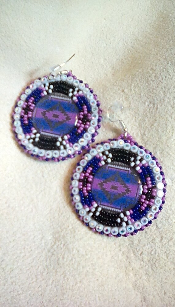 Native American beaded epoxy cab earrings dangle earrings Etsy