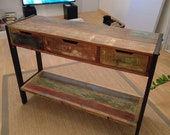 Vintage Industrial Console Table Metal Hallway Retro Sideboard Reclaimed Solid Wood Furniture Rustic Side Storage Cabinet