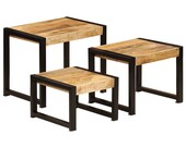 Rustic Solid Wood Nest of Tables Industrial Style Set of 3 Tables Vintage Side End Small Coffee Table Metal Legs Unit Retro Plant Lamp Stand