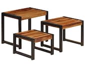 Industrial Nest of Tables Rustic Set of 3 Side End Tables Solid Wood Furniture Vintage Retro Metal Small Coffee Living Room Plant Lamp Stand