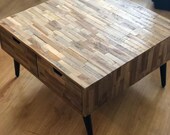 Industrial Coffee Table Reclaimed Teak Wood Vintage Coffee Side Accent End Table 4 Drawers Living Room Mid Century Modern Furniture Iron Leg