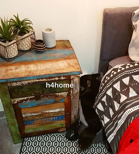 Reclaimed Bedside Table Vintage Retro Nightstand Rustic Solid | Etsy