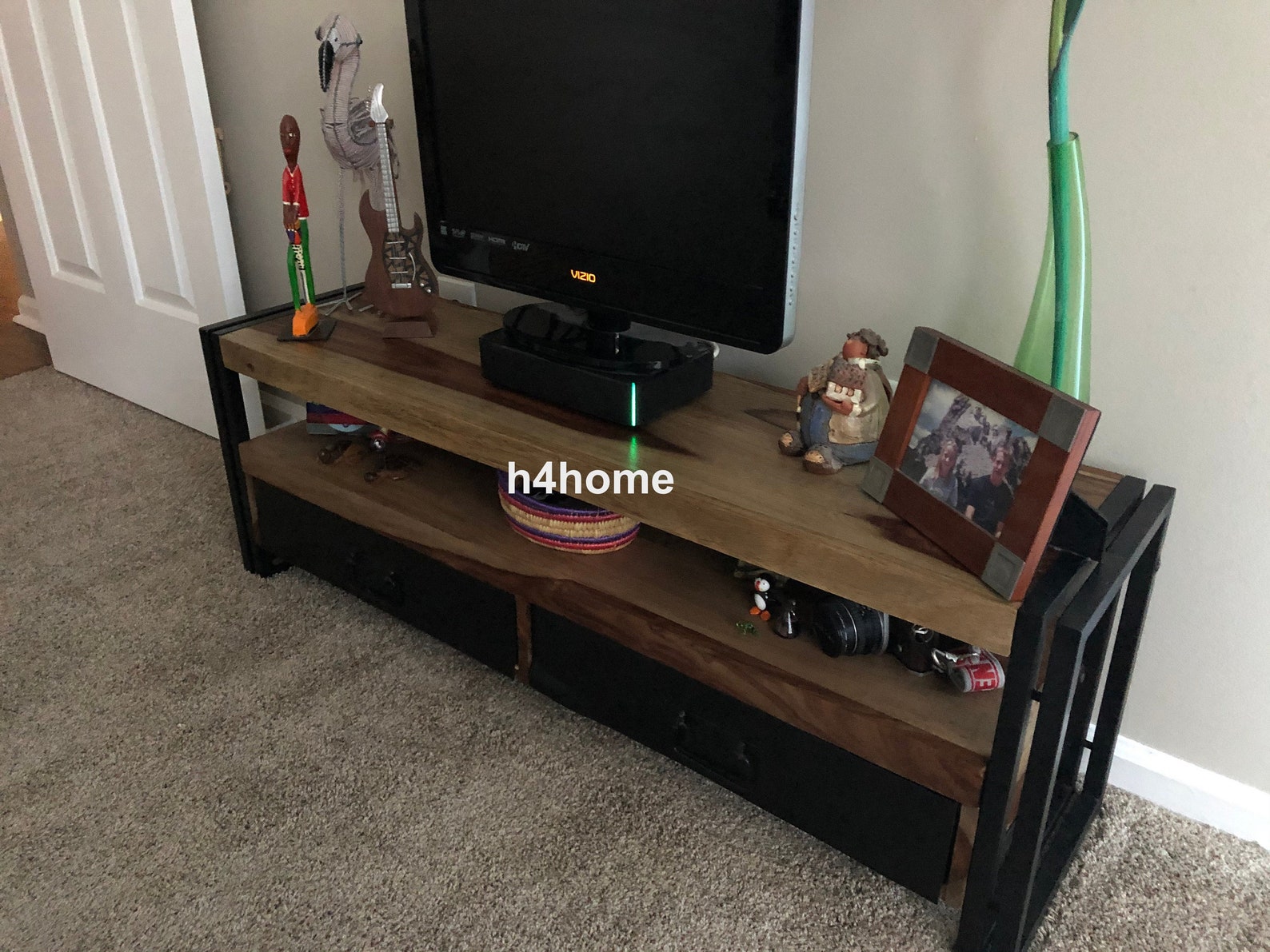 Vintage Industrial TV Stand 2 Drawers Media Storage Unit Metal Etsy