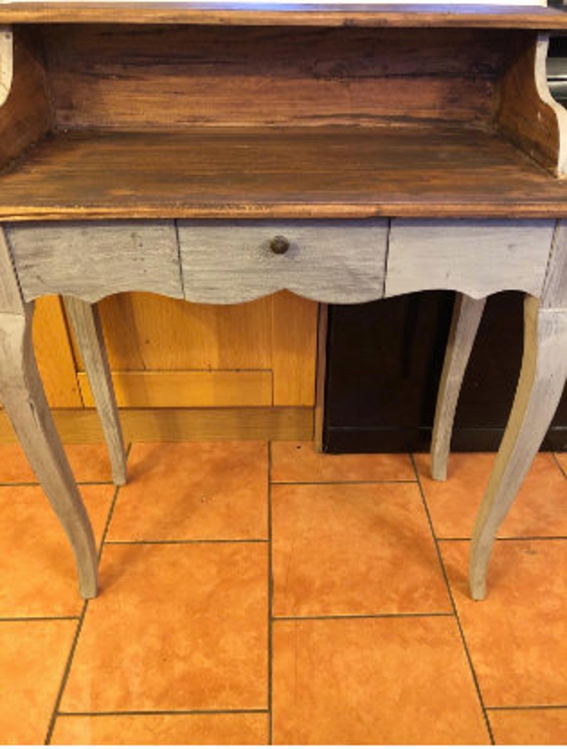 Antique French Style Writing Desk 1 Drawer Solid Reclaimed Wood Vintage Furniture Handcrafted Shabby Chic Secretary Bureau Country Handmade