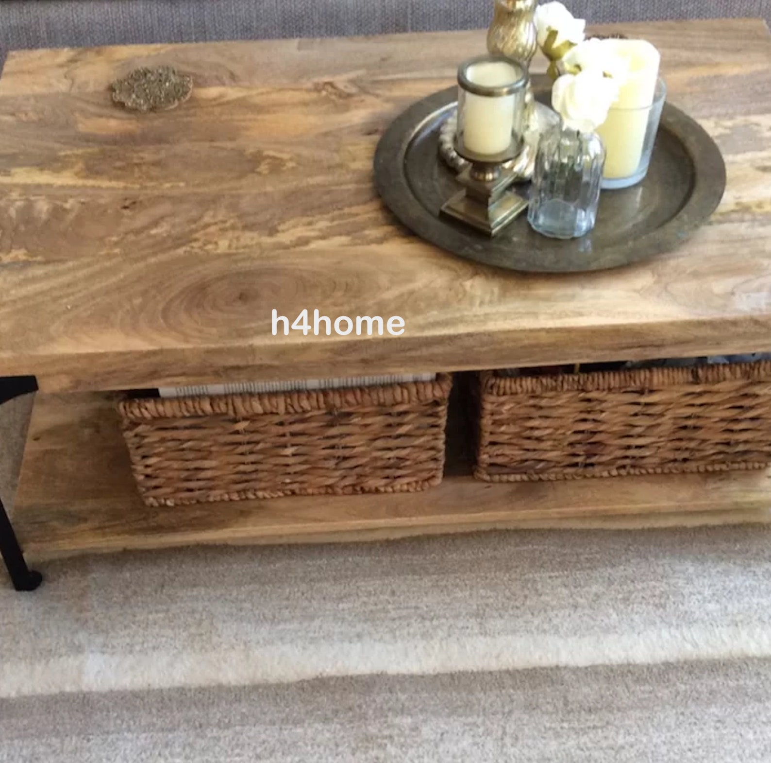 Vintage Industrial Coffee Table Storage Shelf Rustic Solid Etsy