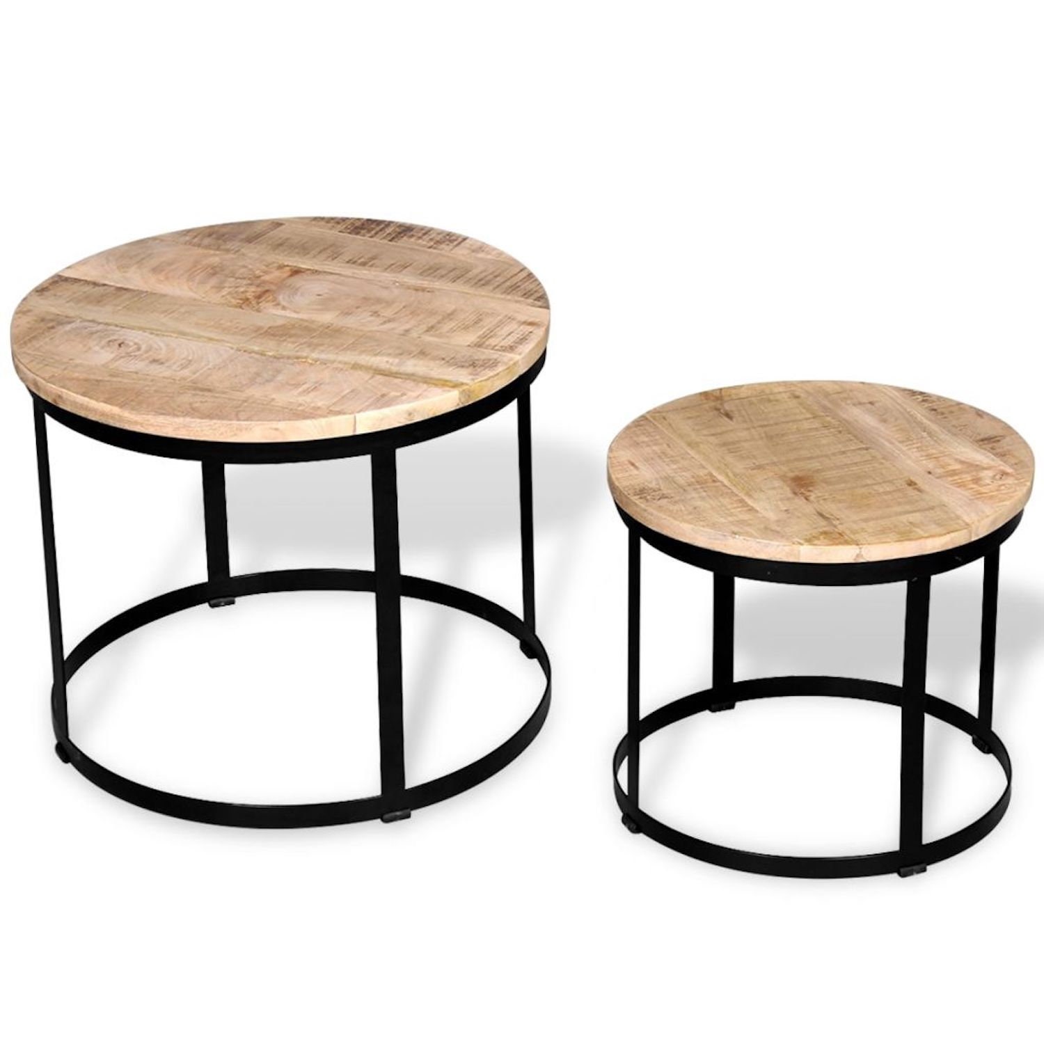 Industrial Style Round Coffee Tables Set of 2 Solid Mango Wood Etsy