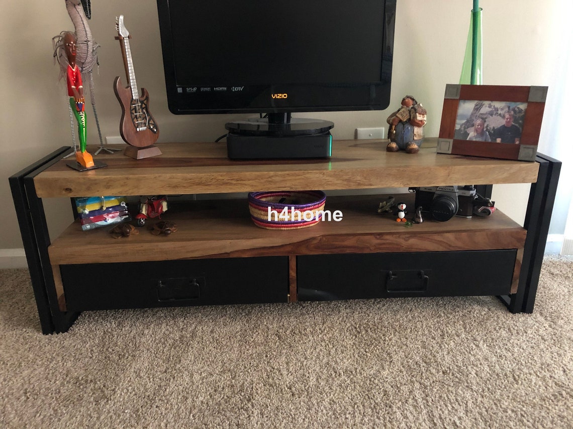 Vintage Industrial TV Stand 2 Drawers Media Storage Unit Metal Etsy
