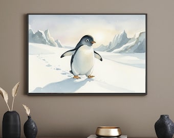 Baby Pinguin Wand Kunst zum Ausdrucken | Winterlandschaft Wildtiere | Arktische Tierkunst | Kinderzimmer Dekor