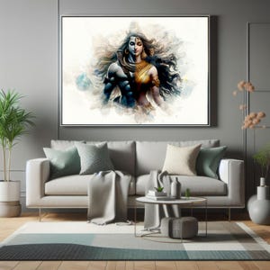 Arte digital en acuarela del dios hindú Shiva y la diosa Parvati: impresión artística del divino Ardhanarishvara: Shiv Parvati como uno: impresión de arte sagrado