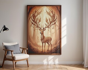 Boho Deer Wall Art | Mandala Stag Illustration | Woodland Animal Print | Neutral Forest Decor