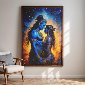 Shiv and Parvati PRINTABLE ART Hindu God/Goddess, Spiritual Yoga Meditation Sacred Home Decor Abstract Housewarming Gifts Diwali Festivals