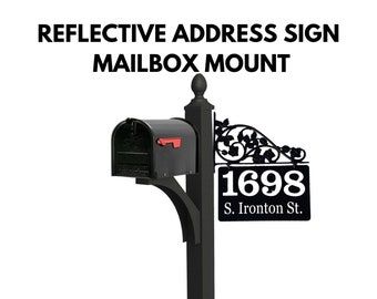 Mailbox Address Sign - Reflective Double sided house numbers with rose scroll - 911 Visible - Attach to Mailbox or Light pole mount