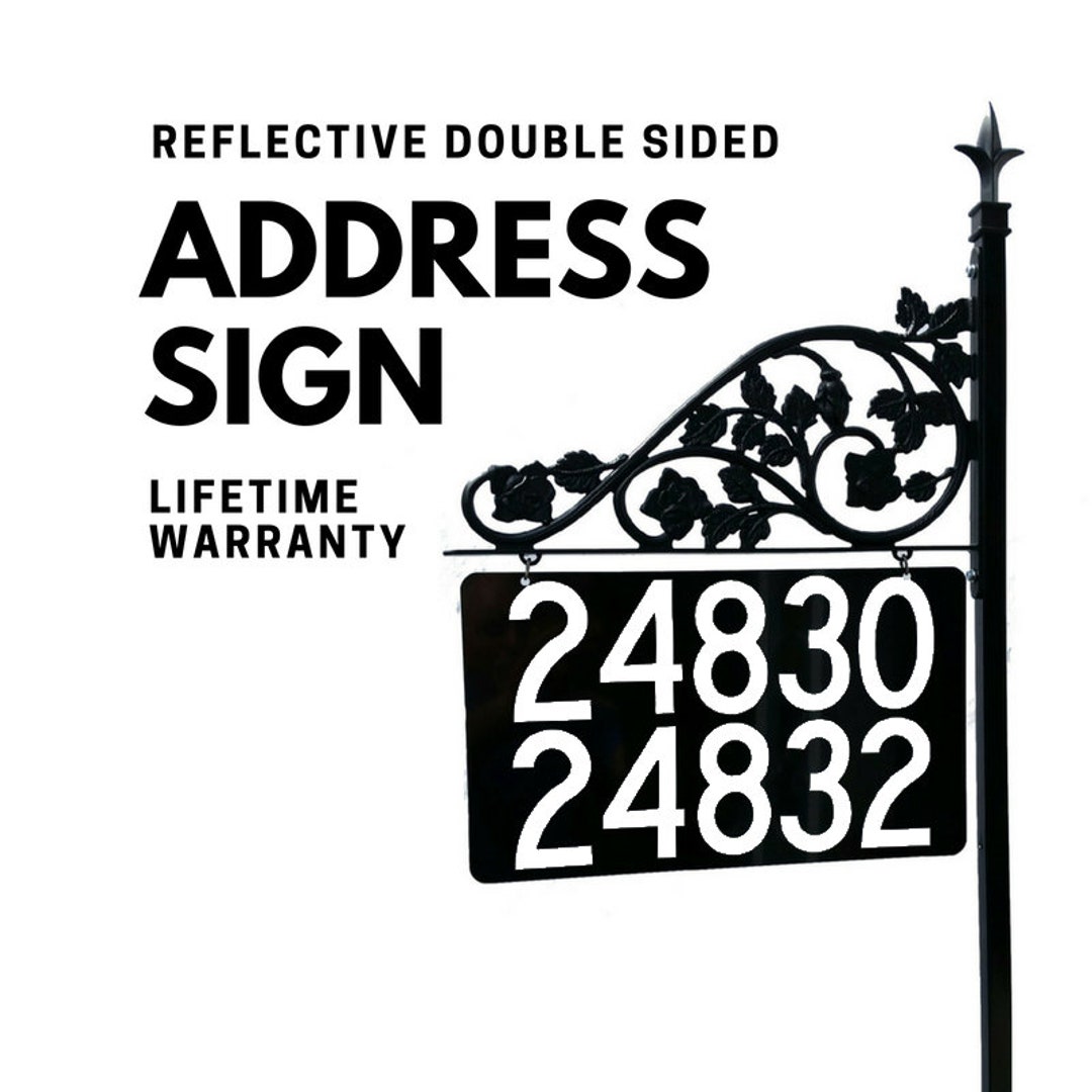 Personalized Reflective Address Sign: Double Yard Sign With Steel Pole ...