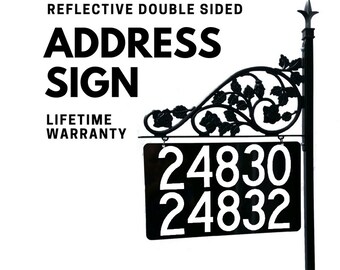 Address Yard Sign - Personalized Metal House Numbers for Yard and 911 or others to find you | Steel 60" Pole & Scroll with Finial Top