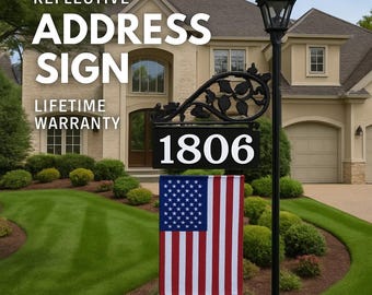 Reflective Address Sign with Solar Lamp – Scroll Design, Optional Flag Holder