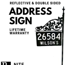 House Numbers Address Sign - Mothers Day Gift Reflective Name Yard Plaque Driveway Marker | Steel 48" Pole & Scroll