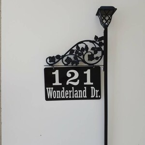 Personalized Double Sided Address Sign Solar Light with Pole Reflective Metal Sign for Yard for Steel 60 Pole & Scroll image 4