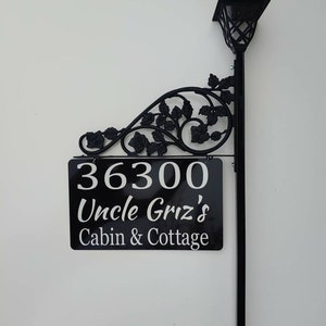 Personalized Double Sided Address Sign Solar Light with Pole Reflective Metal Sign for Yard for Steel 60 Pole & Scroll image 7