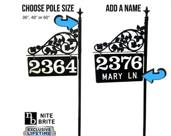 Personalized Address Sign - Reflective Double Sided, Gift for mom, Steel Pole & Scroll with Finial Top | Made in Michigan