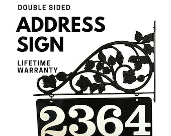 Mailbox Address Number Sign - Double sided reflective numbers with rose scroll - 911 Visible - Attach to Mailbox or Light pole mount